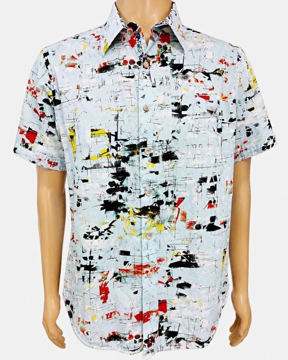 Men’s Robert Graham Colorful Abstract Short Sleeve Shirt Button Up Size Medium